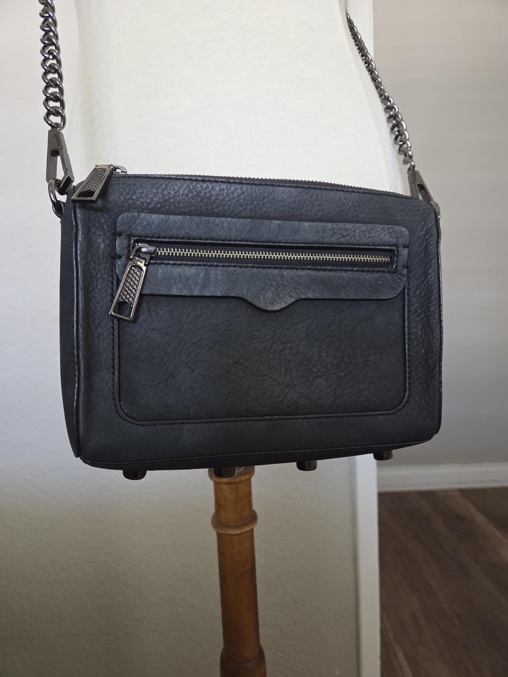 Rebecca Minkoff Black Leather Crossbody Bag with Gunmetal Chain